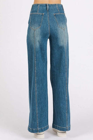 Mittoshop Medium Wash Seam Detail Wide Leg Denim Jeans - 1985 the VAULT Boutique