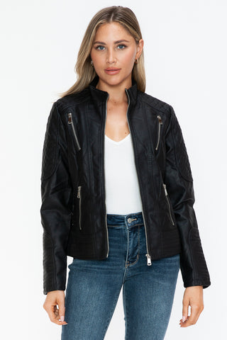 Snobbish Faux Leather Zip Up Mock Neck Jacket - 1985 the VAULT Boutique