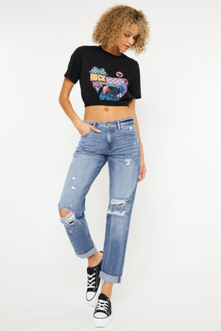 Kancan Mid Rise Distressed Straight Jeans - 1985 the VAULT Boutique