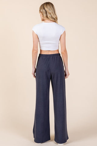 BOMBOM Elastic Waist Wide Leg Pants with Pockets - 1985 the VAULT Boutique