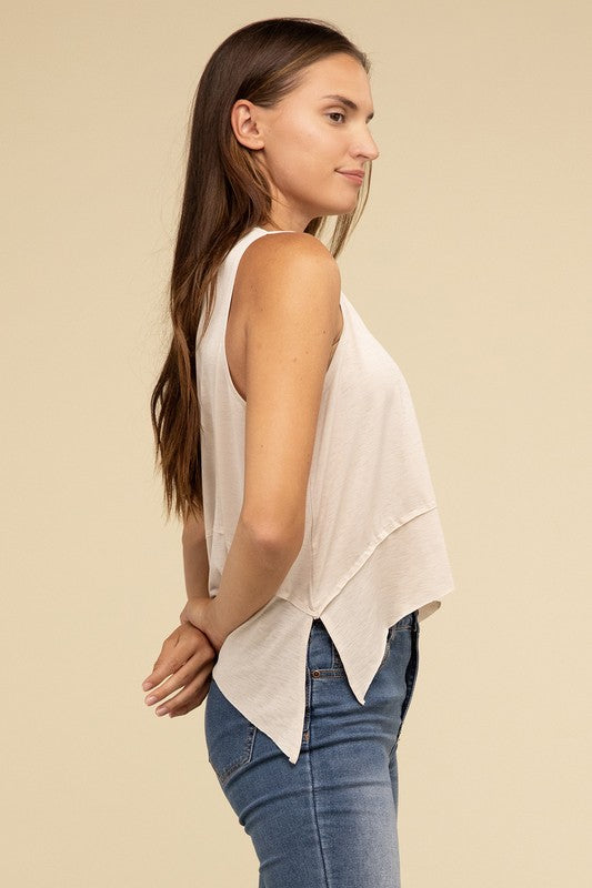 Basic Shark Bite Side Slit Short Sleeveless Top - 1985 the VAULT Boutique