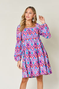 Double Take Full Size Printed Long Sleeve Dress - 1985 the VAULT Boutique