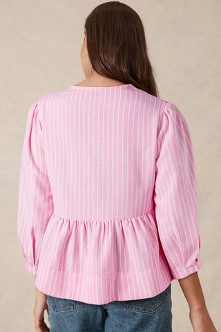 Tied Bow Striped Round Neck Blouse - 1985 the VAULT Boutique