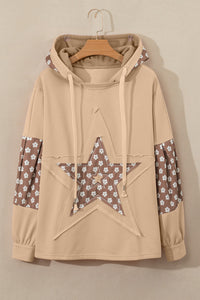 Floral Patchwork Star Pattern Drawstring Hoodie