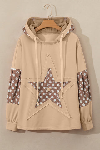 Floral Patchwork Star Pattern Drawstring Hoodie - 1985 the VAULT Boutique