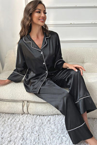 Contrast Piping Button-Up Top and Pants Pajama Set - 1985 the VAULT Boutique