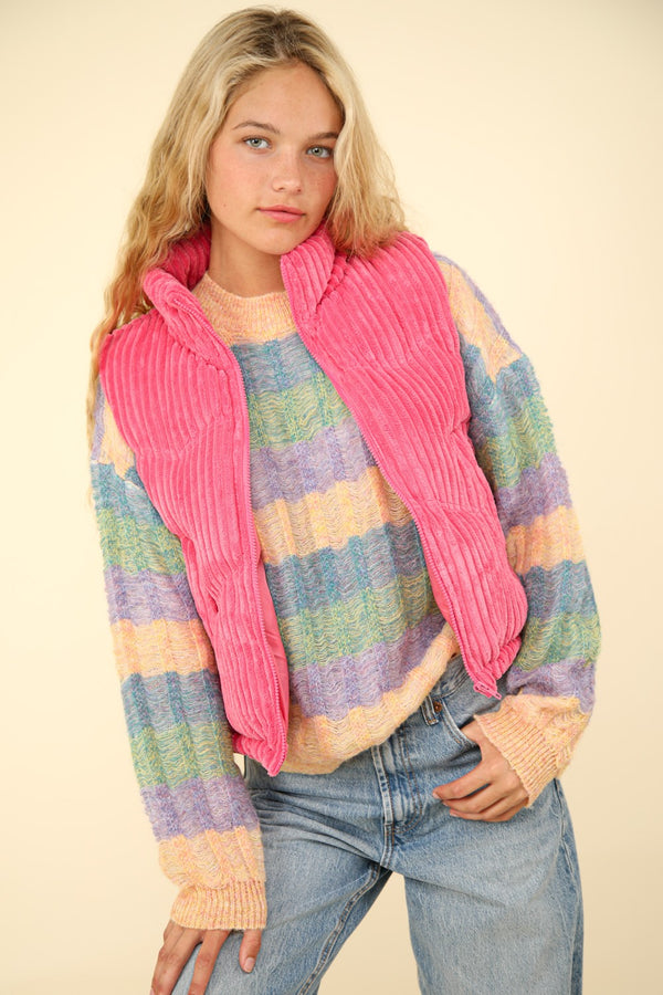 VERY J Zip Up Padded Corduroy Puffer Vest - 1985 the VAULT Boutique