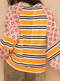 Flower & Striped Print Round Neck Sweatshirt