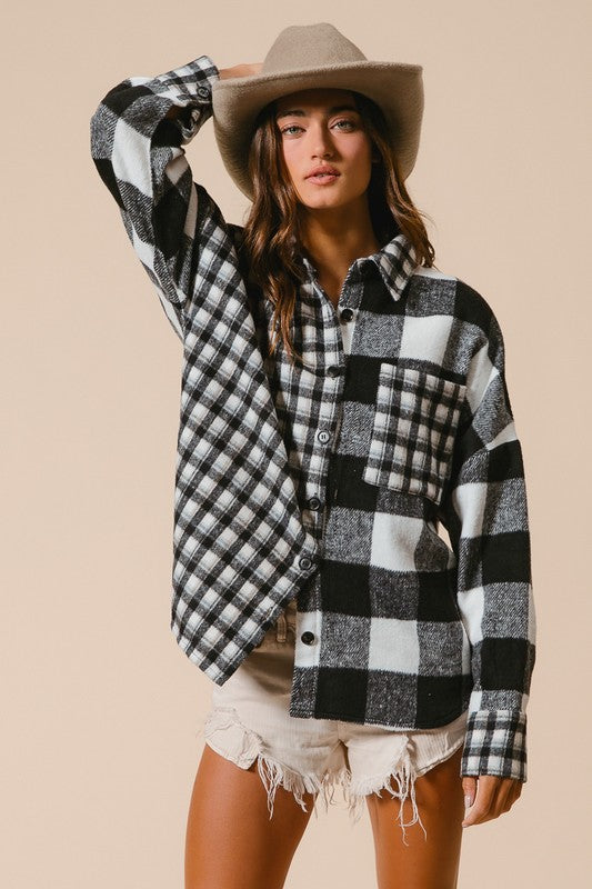 BiBi Plaid Fleece Button Down Long Sleeve Shirt - 1985 the VAULT Boutique