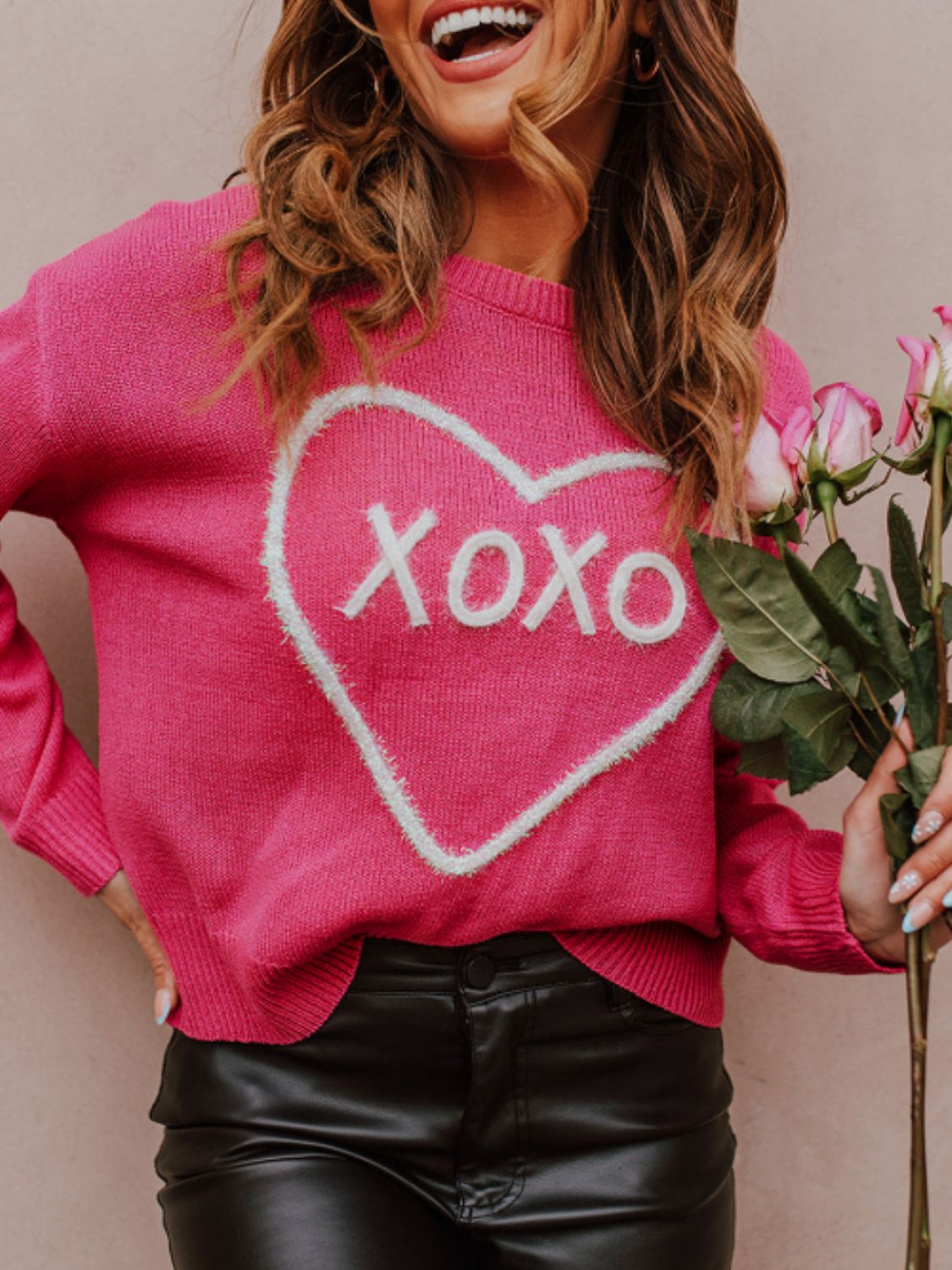 XOXO Round Neck Drop Shoulder Sweater - 1985 the VAULT Boutique