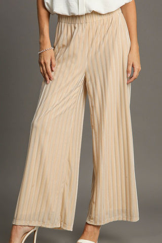 Umgee Elastic Waist Striped Wide Leg Velvet Pants - 1985 the VAULT Boutique