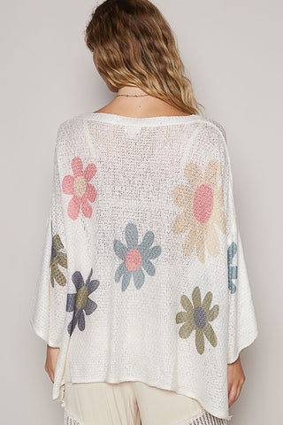 POL Flower Dropped Shoulder Long Sleeve Knit Top - 1985 the VAULT Boutique