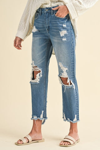 Annie Wear Distressed Raw Hem Cropped Jeans - 1985 the VAULT Boutique