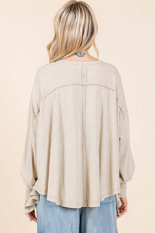 Mittoshop Mineral Wash V-Neck Long Sleeve Oversized Top - 1985 the VAULT Boutique