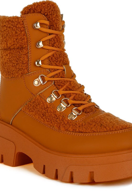 Wellerman Faux Fur Detail Chunky Hiker Boots - 1985 the VAULT Boutique