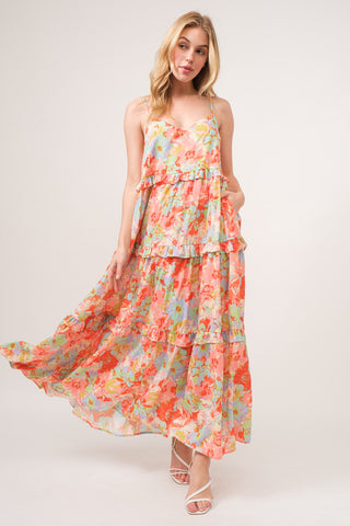 And The Why Floral Ruffled Tiered Maxi Adjustable Strap Cami Dress - 1985 the VAULT Boutique