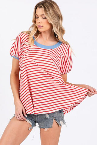 Ces Femme Striped Round Neck Short Sleeve T-Shirt - 1985 the VAULT Boutique