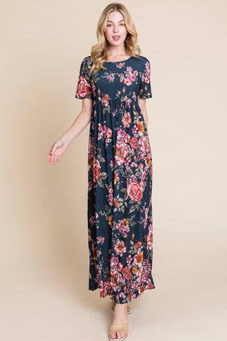 BOMBOM Floral Short Sleeve Maxi Dress - 1985 the VAULT Boutique