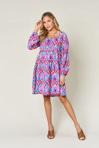 Double Take Full Size Printed Long Sleeve Dress - 1985 the VAULT Boutique