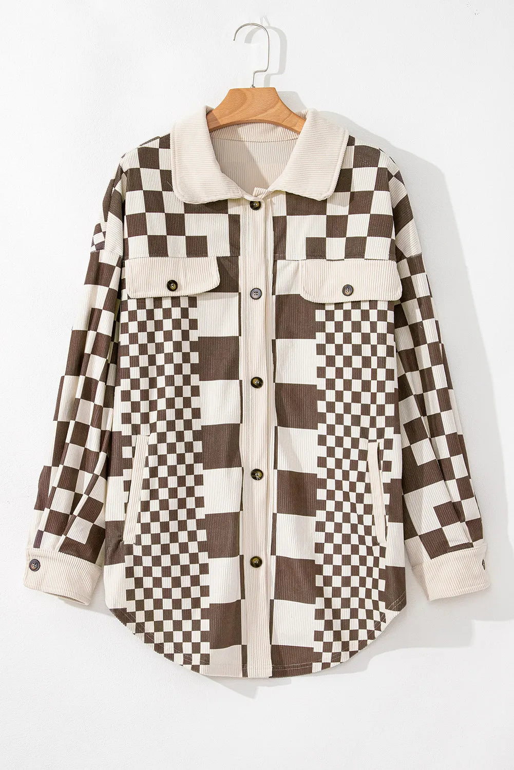 Plus Size Checkered Button Up Long Sleeve Jacket - 1985 the VAULT Boutique