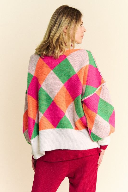 Davi & Dani Exposed Seam Color Block Dropped Shoulder Sweater - 1985 the VAULT Boutique