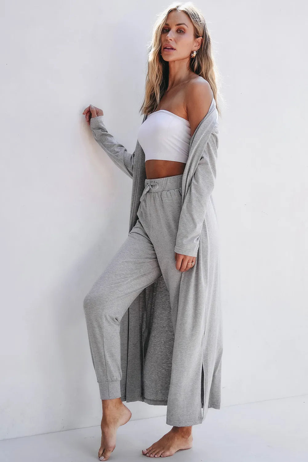 Open Front Long Sleeve Cardigan and Pants Lounge Set - 1985 the VAULT Boutique