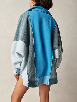 High-Low Exposed Seam Contrast Long Sleeve Sweatshirt - 1985 the VAULT Boutique