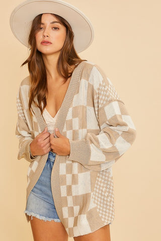 Annie Wear Checkered Open Front Drop Shoulder Cardigan - 1985 the VAULT Boutique