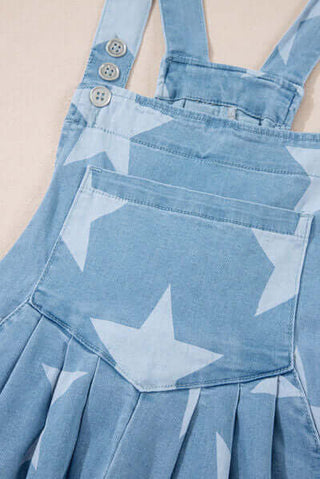 Star Print Square Neck Denim Overalls - 1985 the VAULT Boutique