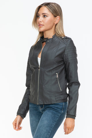 Snobbish PU Leather Biker Jacket with Side Zip Pockets - 1985 the VAULT Boutique