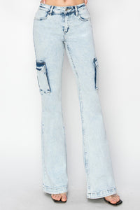 RISEN Full Size High Rise Cargo Flare Jeans - 1985 the VAULT Boutique