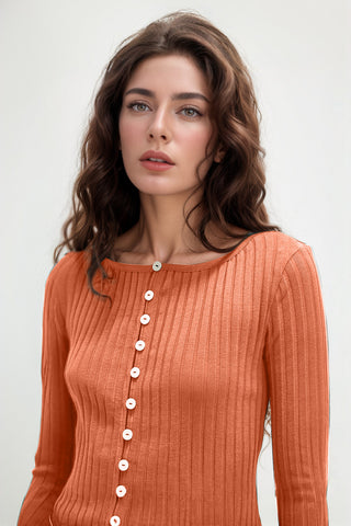 Basic Bae Texture Button Up Round Neck Long Sleeve Top - 1985 the VAULT Boutique