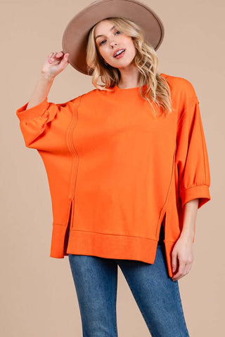 Ces Femme Side Slit Drop Shoulder Puff Sleeve Sweatshirt - 1985 the VAULT Boutique