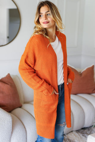 Haptics Full Size Stripe Textured Open Front Cardigan with Pockets - 1985 the VAULT Boutique