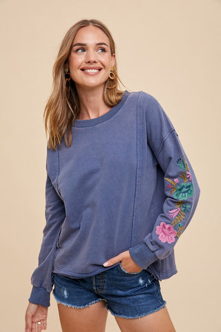 Annie Wear Embroidered Long Sleeve French Terry Top - 1985 the VAULT Boutique