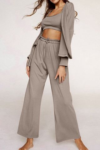 Spaghetti Strap Bra, Open Front Cardigan and Drawstring Pants Set - 1985 the VAULT Boutique