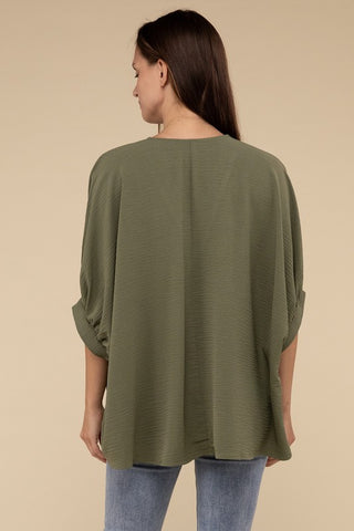 Woven Airflow V-Neck Puff Half Sleeve Top - 1985 the VAULT Boutique