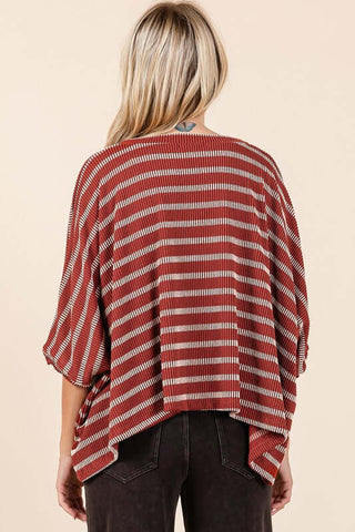 Mittoshop Texture Striped Print Round Neck Dolman Sleeve Top - 1985 the VAULT Boutique