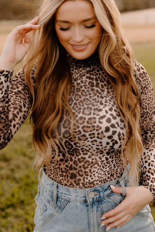 Turtleneck Leopard Long Sleeve Bodysuit - 1985 the VAULT Boutique