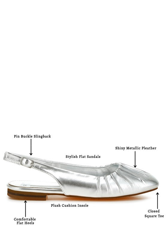 Berni Metallic Square Toe Flat Slingbacks - 1985 the VAULT Boutique