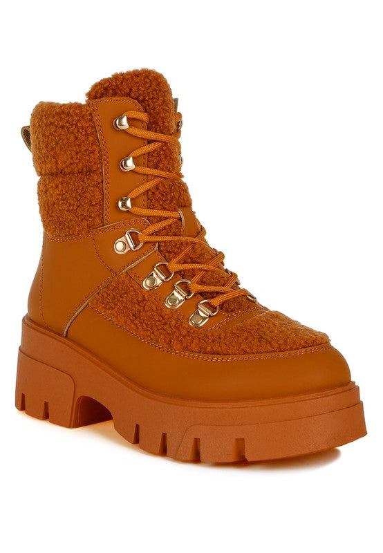 Wellerman Faux Fur Detail Chunky Hiker Boots - 1985 the VAULT Boutique