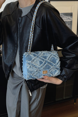 Raw Hem Denim Crossbody Bag - 1985 the VAULT Boutique