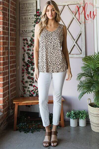 Heimish Full Size Front Button Animal Print Sleeveless Top Plus Size - 1985 the VAULT Boutique