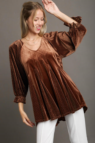 Umgee Godet Hem Polka Dot V-Neck Blouse - 1985 the VAULT Boutique