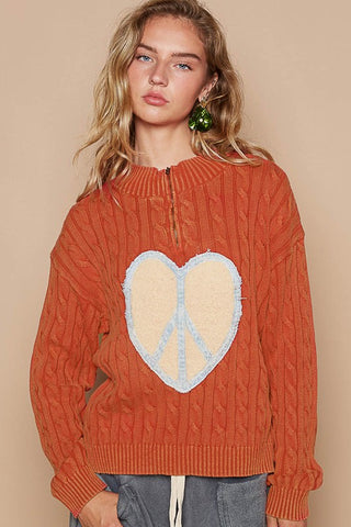 POL Cable-Knit Peace Patch Dropped Shoulder Sweater - 1985 the VAULT Boutique