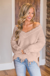 Frayed Hem Dropped Shoulder Sweater - 1985 the VAULT Boutique