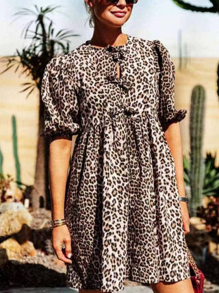 Leopard Short Sleeve Mini Dress - 1985 the VAULT Boutique