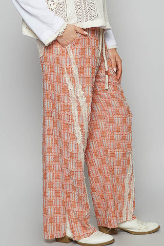 POL Lace Trim Drawstring Checkered Wide Leg Pants - 1985 the VAULT Boutique