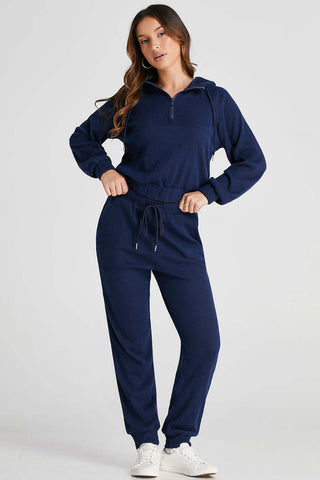 Drawstring Half Zip Hoodie and Joggers Active Set - 1985 the VAULT Boutique