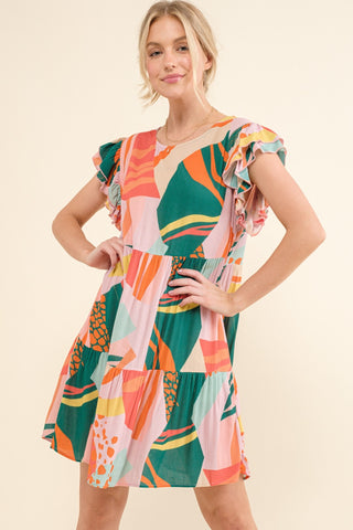 And The Why Printed Double Ruffle Sleeve Dress - 1985 the VAULT Boutique